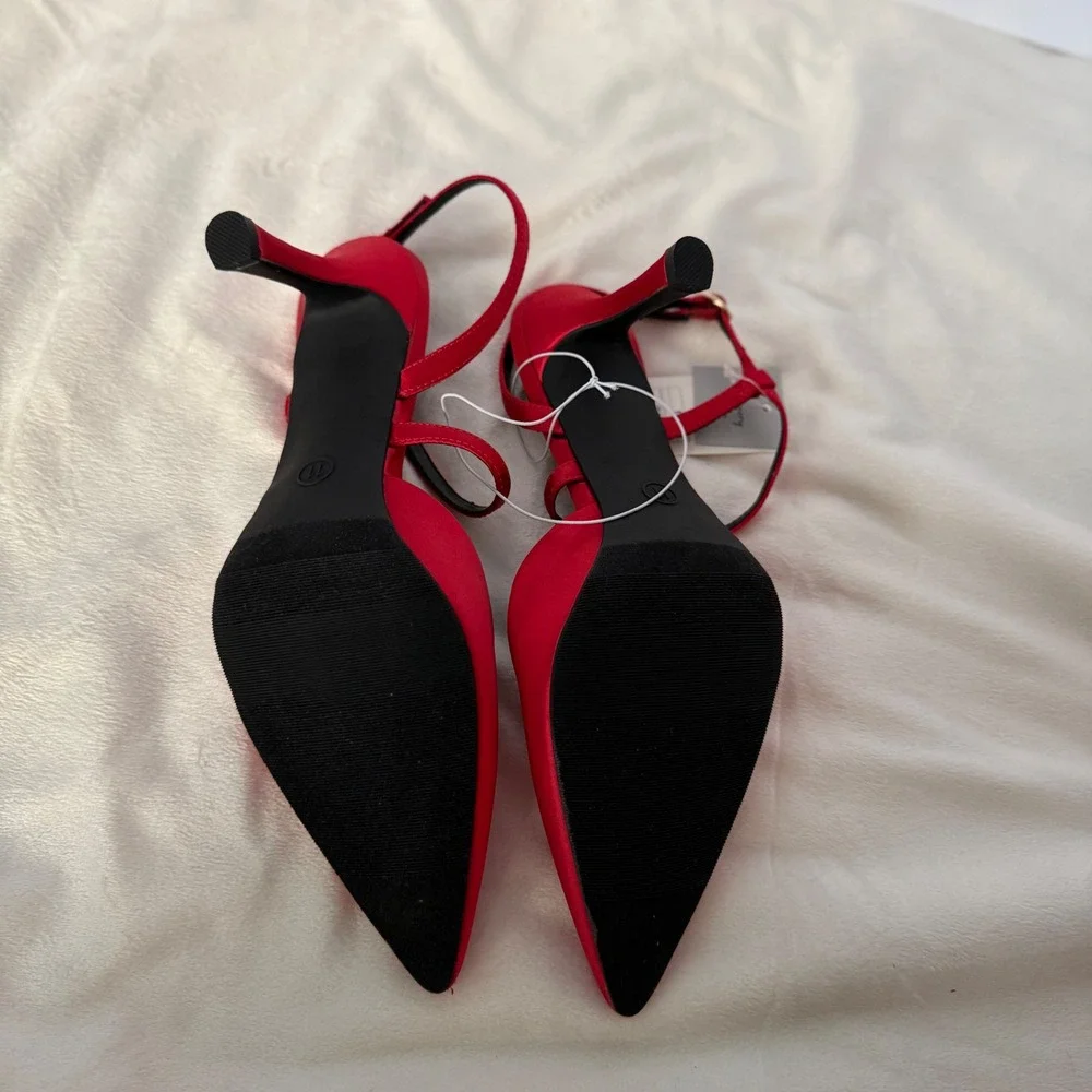 A New Day Red Satin Pointed Toe Slingback Heels Memory Foam Size 11